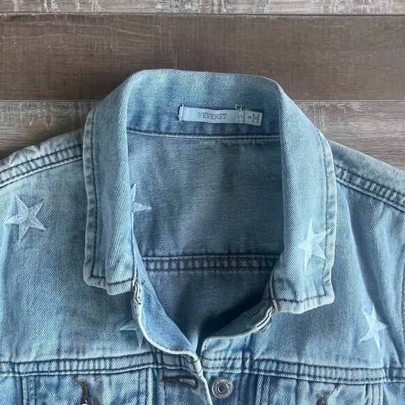 Star Embroidery Light Wash Blue Denim Jacket Size S - Picture 6 of 7